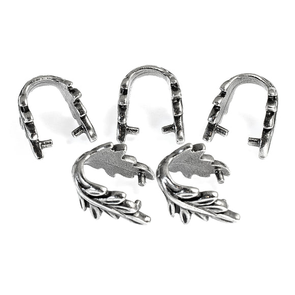 5/Pkg Silver Pewter Botanical Leaf Pendant Pinch Bails, TierraCast