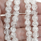 50-Piece Set of 8mm Clear Round Glass Crackle Beads for Jewelry Making