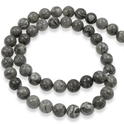 Gray Picasso Jasper Beads - Unique 8mm Round Natural Stone Strand - DIY Jewelry