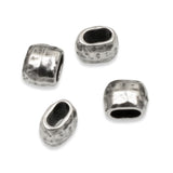 4 Pewter Hammered Barrel Leather Crimp Beads, 4x2mm Hole Size, TierraCast