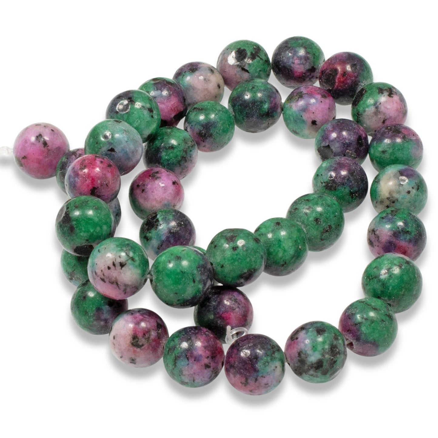 10mm Ruby Zoisite Beads, Round Green Pink Gemstone, Full Strand for DIY Jewelry