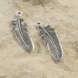 5/Pkg Silver Feather Pendants, TierraCast Free Spirit Boho Charms 30mm