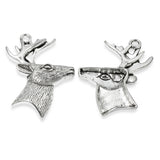 2 Silver Deer Head Pendants, Large Metal Hunting Animal Charms