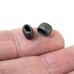 4 Black Hammered Barrel Beads, 4x2mm Hole, Matte Black Velvet Leather Crimp Beads