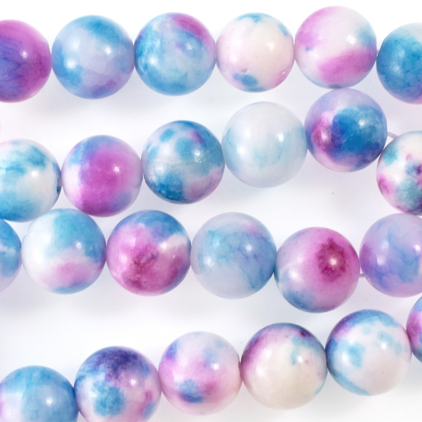 Aqua Blue & Pink 10mm Round Dyed Jade Beads (30 Pcs)