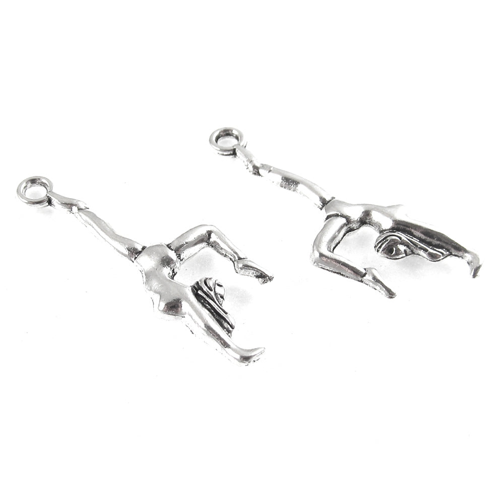 Silver Gymnast Metal Charms, Gymnastics Sports 10x30mm (12 Pieces)