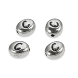 4 Silver "C" Alphabet Beads, Oval Letter For Personalized Jewelry-Making