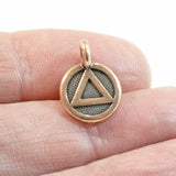 2 Copper Triangle Recovery Charms, TierraCast Round Sobriety AA Symbol