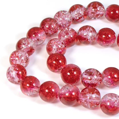 10mm Red & Clear Crackle Glass Beads | Christmas Double Color Two-Tone 30/Pkg