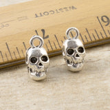 5 Silver Skull Charms - 3D Metal Creepy Halloween Pendants - DIY Goth Jewelry
