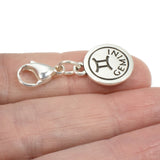 Silver Gemini Clip-on Charm, Astrology Zodiac The Twins + Lobster Clasp