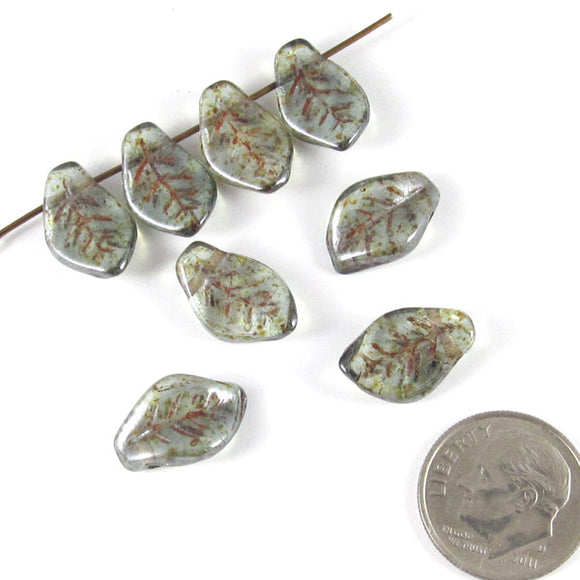 Lumi Green Leaf Beads, Czech Glass Curved Nature Leaf 25/Pkg