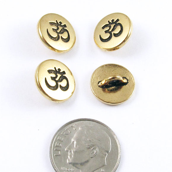 Gold Om Small Buttons, TierraCast Aum Leather Clasp 12mm (4 Pieces)