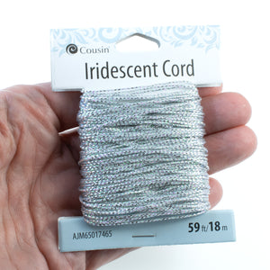Iridescent Silver Polyester Cord, 1mm Non-Stretch Shimmering String (59 Feet)