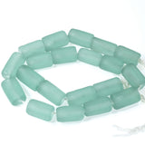 Light Green Recycled Glass Beads, Frosted Matte Tube, 20 Pieces/Strand