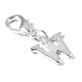 Letter "W" Clip On Charm, Silver Initial Alphabet Dangle with Lobster Clasp
