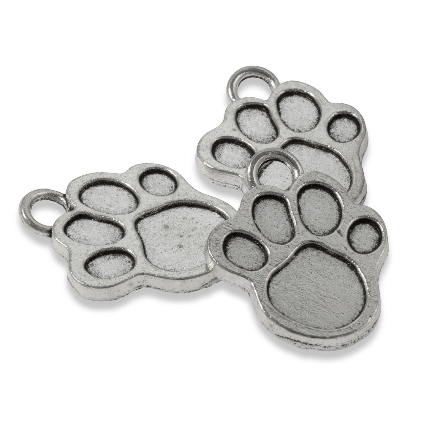 20 Silver Paw Print Charms, Metal Pet Dog Lover Pendants