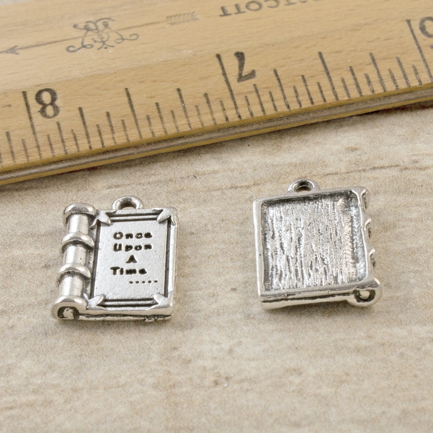 4 Silver Book Charms, "Once Upon a Time" Pendants for DIY Jewelry and Bookmarks