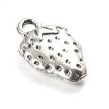 Silver Strawberry Charm, Double Sided Metal Fruit  9x16mm (20 Pieces)