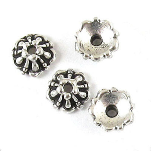 Antique Silver Plated Beaded Star Bead Caps, 5.5 x 2 mm - 50 Caps