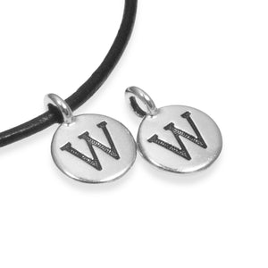 2Pc. Silver "W" Initial Charms, TierraCast Round Small Alphabet Letter