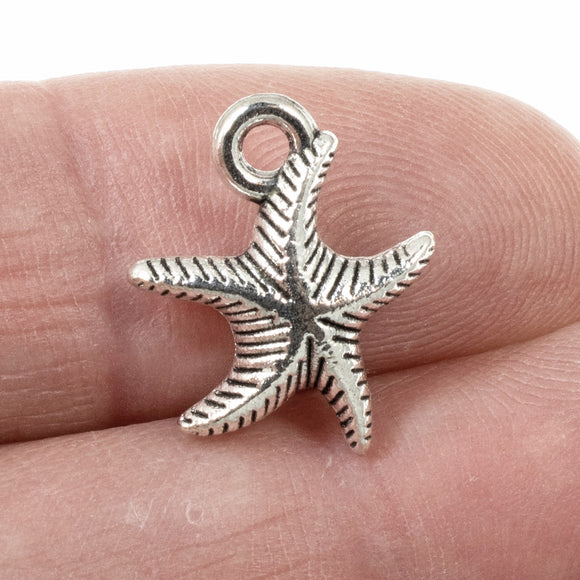 Silver Curvy Starfish Charms, Double Sided Metal Sea Star Charm 25/Pkg