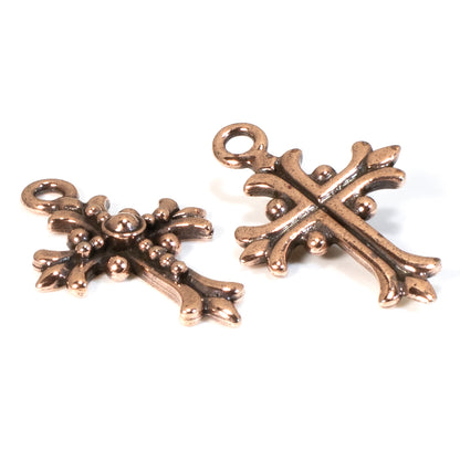 2 Copper Fleur Cross Pendants, TierraCast Christian Faith Charms