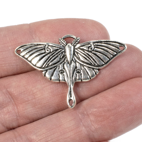 1 Pc Silver Luna Moth Pendant, TierraCast Insect Animal Charm Link for DIY Jewelry