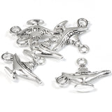 10 Silver Genie Lamp Charms, Magic Oil Lamp Pendant for Fairy Tale Jewelry