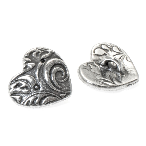 2 Pewter Heart Buttons, TierraCast Silver Amor Button Clasp + Shank Back