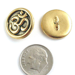 Gold Plated Ohm Button, TierraCast Leather Clasp, Shank Back (2 Pieces)