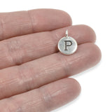 2Pc. Silver "P" Initial Charms, TierraCast Round Small Alphabet Letter
