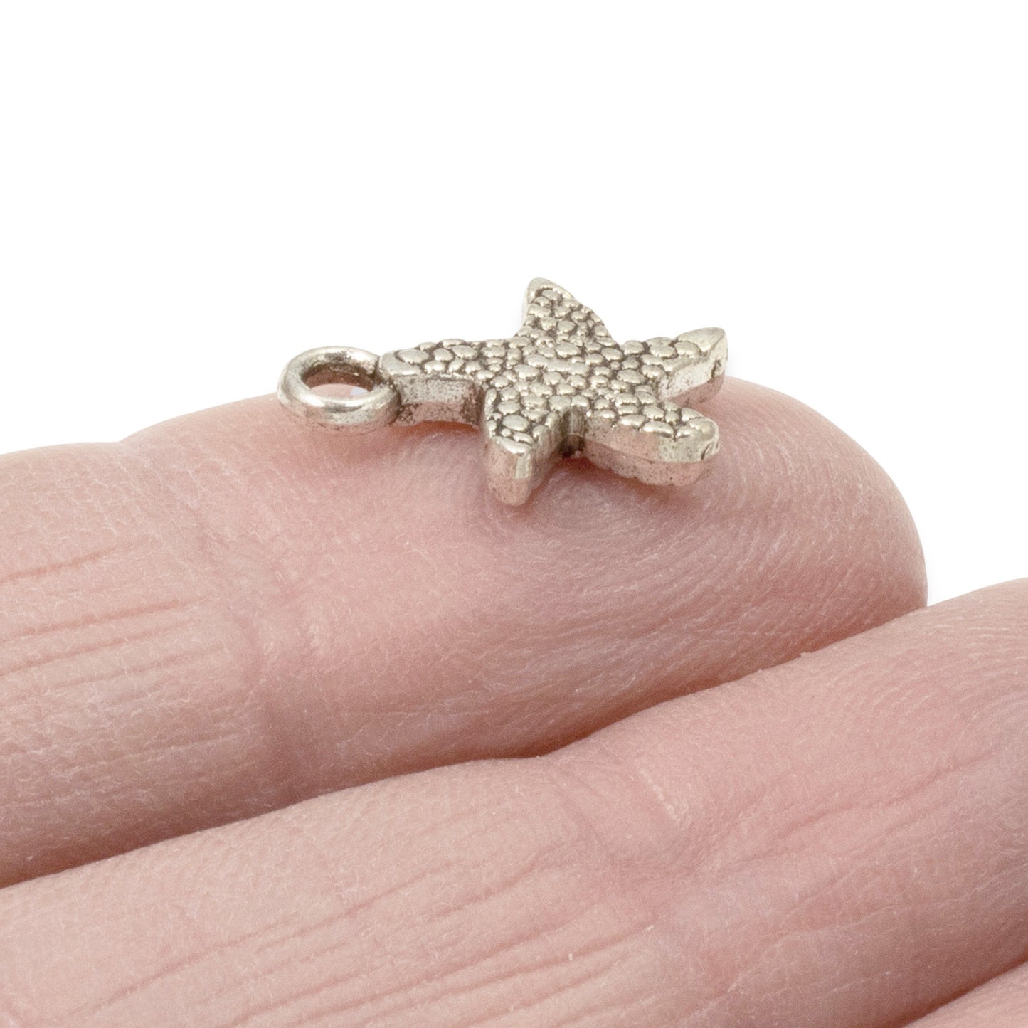 10 Silver Starfish Metal Charms - Small Sea Star - Beach Summer Jewelry Making