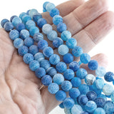 8mm Aqua Blue Frosted Crackle Dragon Vein Agate Beads, 48Pcs/Strand
