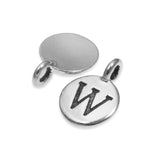 2Pc. Silver "W" Initial Charms, TierraCast Round Small Alphabet Letter