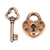 Copper Heart Lock & Key Charms, TierraCast Pewter Set (2 Pieces)