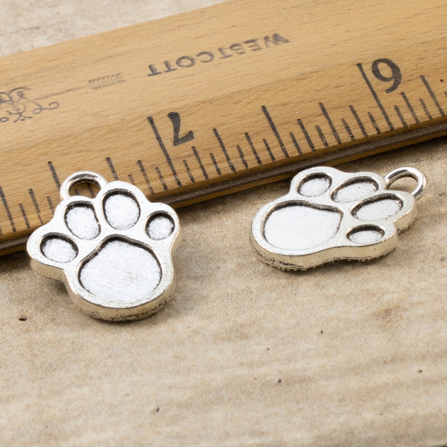 20 Silver Paw Print Charms, Metal Pet Dog Lover Pendants