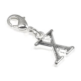 Letter "X" Clip On Charm, Silver Initial Alphabet Dangle with Lobster Clasp