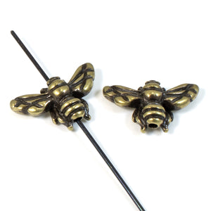 Antique Brass Honey Bee Bead, TierraCast Insect, Animal, Spring Beads 2/Pkg