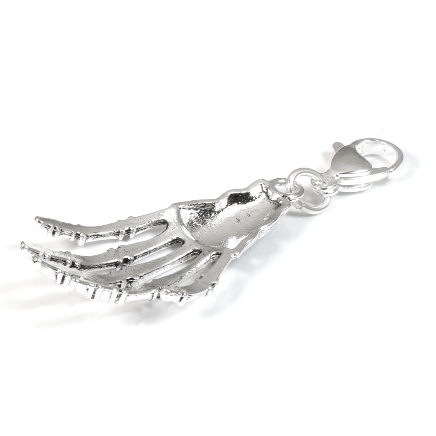 Silver Skeleton Hand Clip on Charm, Creepy Halloween Zipper Pull + Lobster Clasp