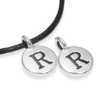 2Pc. Silver "R" Initial Charms, TierraCast Round Small Alphabet Letter