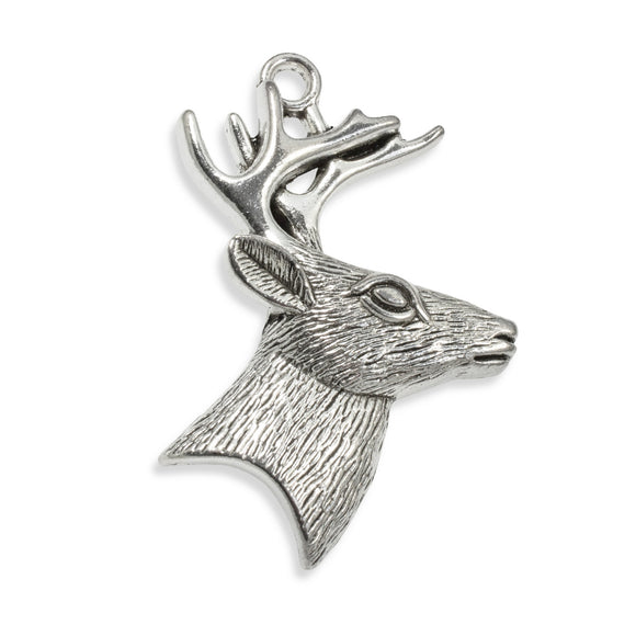 2 Deer Head Pendants, Large Silver Metal Charms, Hunter's Gift, Keychain Crafts