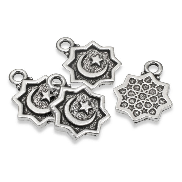 4/Pkg Silver Crescent Moon & Star Charms for Celestial Faith Jewelry