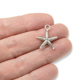 4/Pkg Silver Starfish Charms, TierraCast Beach Ocean Seastar for DIY Jewelry