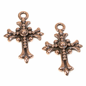 2 Copper Fleur Cross Pendants, TierraCast Christian Faith Charms