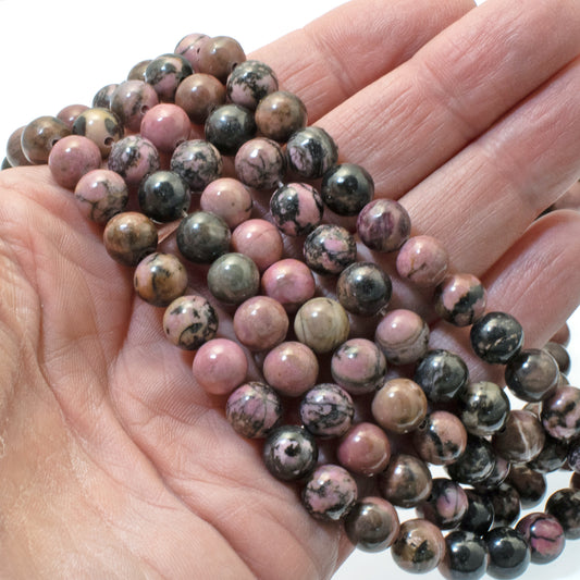 Pink Rhodonite Beads - 8mm Round Stone - Natural Stone - Jewelry-Making