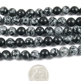 8mm Snowflake Obsidian Round Gemstone Beads, Black, Gray 48Pcs/Strand