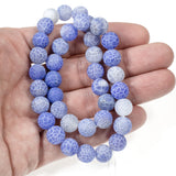 Light Blue 10mm Frosted Crackle Dragon Vein Agate Stone Beads, 38Pcs