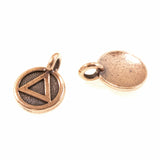 2 Copper Triangle Recovery Charms, TierraCast Round Sobriety AA Symbol