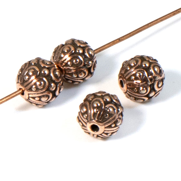 7mm Copper Casbah Round Beads, TierraCast Pewter Ornate Beads 4/Pkg